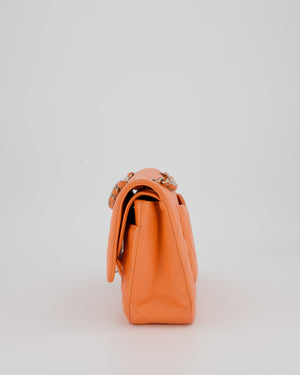 Chanel Coral Pink Classic Medium Double Flap Bag in Lambskin Leather with Silver Hardware