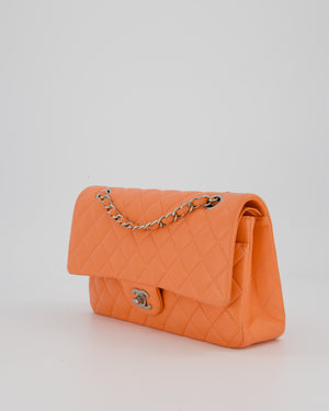 Chanel Coral Pink Classic Medium Double Flap Bag in Lambskin Leather with Silver Hardware