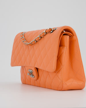 Chanel Coral Pink Classic Medium Double Flap Bag in Lambskin Leather with Silver Hardware