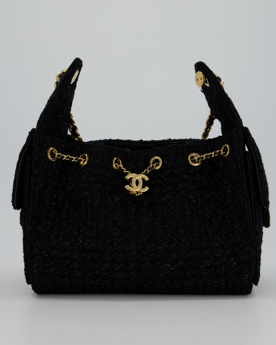 Chanel Black Tweed 25 Small Handbag with Gold Hardware