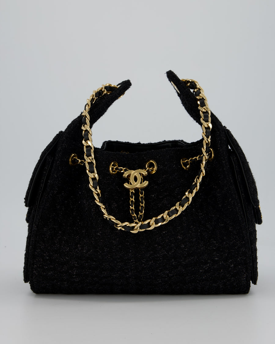 Chanel Black Tweed 25 Small Handbag with Gold Hardware