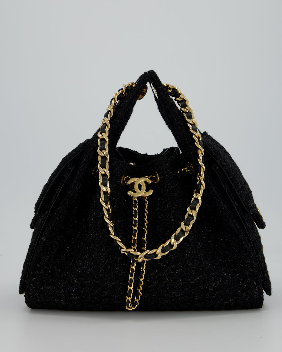 Chanel Black Tweed 25 Small Handbag with Gold Hardware