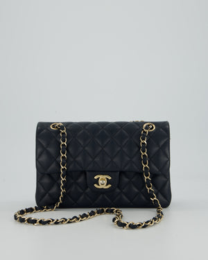 Chanel Navy Small Classic Double Flap Bag in Caviar Leather with Champagne Gold Hardware