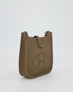 Hermès Mini Evelyne 16 Amazone Bag in Etoupe Clemence Leather with Bleu Indigo Strap and Palladium Hardware