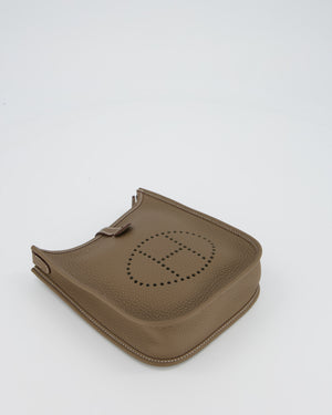 Hermès Mini Evelyne 16 Amazone Bag in Etoupe Clemence Leather with Bleu Indigo Strap and Palladium Hardware