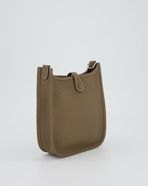 Hermès Mini Evelyne 16 Amazone Bag in Etoupe Clemence Leather with Bleu Indigo Strap and Palladium Hardware