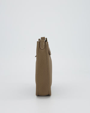 Hermès Mini Evelyne 16 Amazone Bag in Etoupe Clemence Leather with Bleu Indigo Strap and Palladium Hardware
