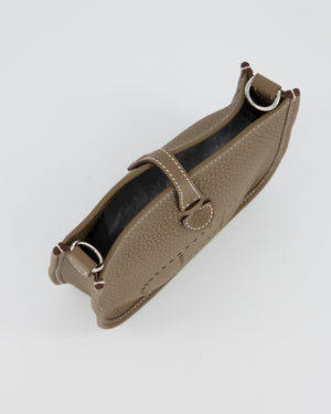 Hermès Mini Evelyne 16 Amazone Bag in Etoupe Clemence Leather with Bleu Indigo Strap and Palladium Hardware