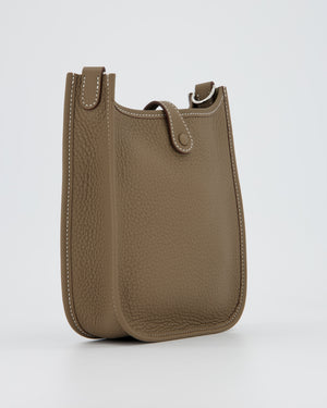 Hermès Mini Evelyne 16 Amazone Bag in Etoupe Clemence Leather with Bleu Indigo Strap and Palladium Hardware
