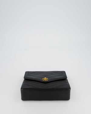 Chanel Vintage Square Chevron Single Flap Bag in Black Lambskin Leather with 24k Gold Hardware