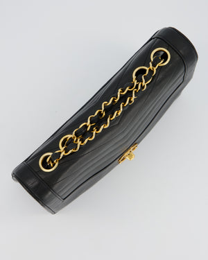 Chanel Vintage Square Chevron Single Flap Bag in Black Lambskin Leather with 24k Gold Hardware