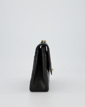 Chanel Vintage Square Chevron Single Flap Bag in Black Lambskin Leather with 24k Gold Hardware