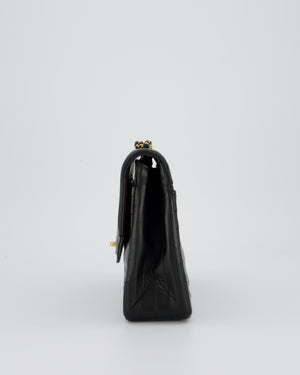 Chanel Vintage Square Chevron Single Flap Bag in Black Lambskin Leather with 24k Gold Hardware
