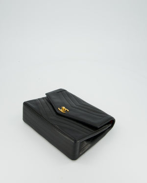 Chanel Vintage Square Chevron Single Flap Bag in Black Lambskin Leather with 24k Gold Hardware