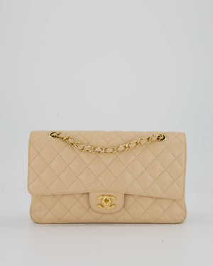 Chanel Beige Classic Medium Double Flap Bag in Caviar Leather with Champagne Gold Hardware