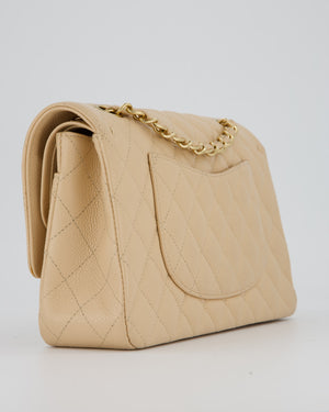Chanel Beige Classic Medium Double Flap Bag in Caviar Leather with Champagne Gold Hardware