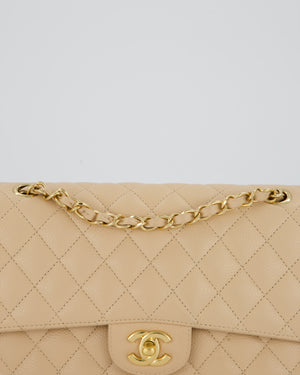 Chanel Beige Classic Medium Double Flap Bag in Caviar Leather with Champagne Gold Hardware