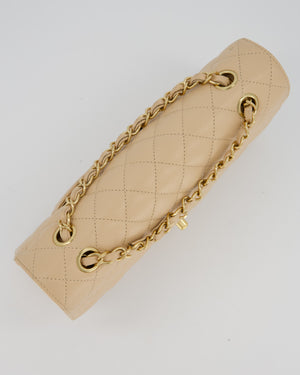 Chanel Beige Classic Medium Double Flap Bag in Caviar Leather with Champagne Gold Hardware