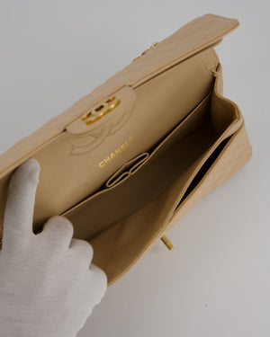 Chanel Beige Classic Medium Double Flap Bag in Caviar Leather with Champagne Gold Hardware