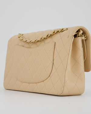 Chanel Beige Classic Medium Double Flap Bag in Caviar Leather with Champagne Gold Hardware