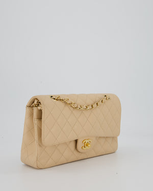 Chanel Beige Classic Medium Double Flap Bag in Caviar Leather with Champagne Gold Hardware