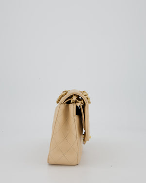 Chanel Beige Classic Medium Double Flap Bag in Caviar Leather with Champagne Gold Hardware