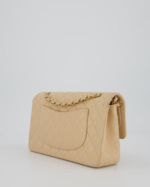 Chanel Beige Classic Medium Double Flap Bag in Caviar Leather with Champagne Gold Hardware