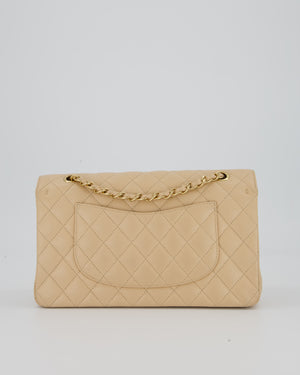 Chanel Beige Classic Medium Double Flap Bag in Caviar Leather with Champagne Gold Hardware