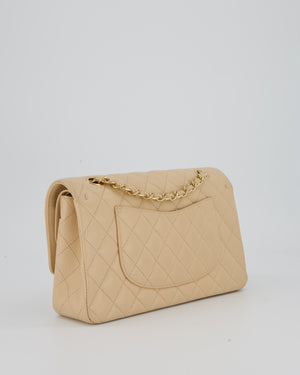 Chanel Beige Classic Medium Double Flap Bag in Caviar Leather with Champagne Gold Hardware