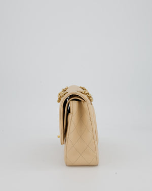 Chanel Beige Classic Medium Double Flap Bag in Caviar Leather with Champagne Gold Hardware