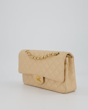 Chanel Beige Classic Medium Double Flap Bag in Caviar Leather with Champagne Gold Hardware