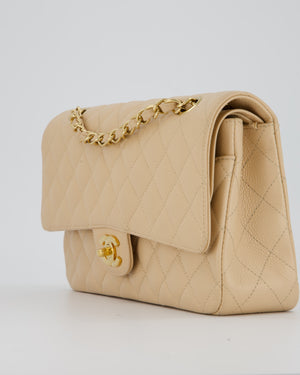 Chanel Beige Classic Medium Double Flap Bag in Caviar Leather with Champagne Gold Hardware