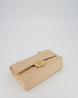 Chanel Beige Classic Medium Double Flap Bag in Caviar Leather with Champagne Gold Hardware