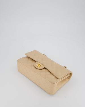 Chanel Beige Classic Medium Double Flap Bag in Caviar Leather with Champagne Gold Hardware