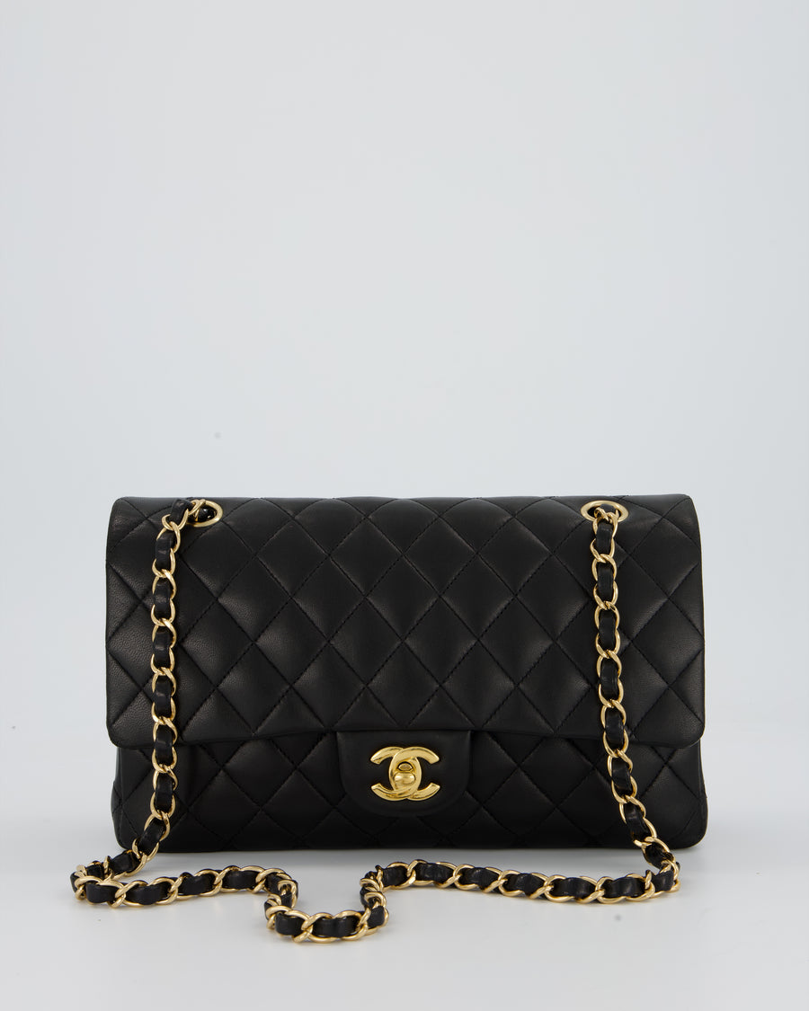 Chanel Black Medium Classic Double Flap Bag in Lambskin Leather with Gold Hardware
