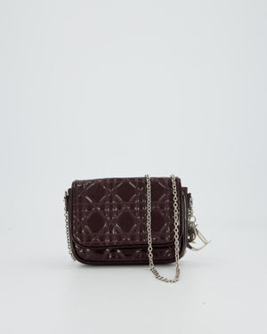 Christian Dior Dark Purple Lady Dior Wallet On Chain Bag in Patent Leather With Silver Hardware