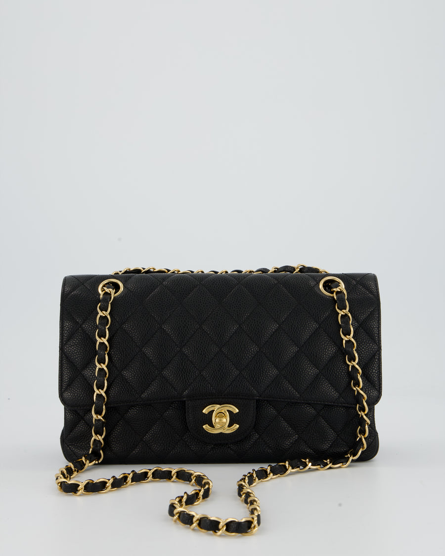 Chanel Black Medium Classic Double Flap Bag in Caviar Leather with Gold Hardware