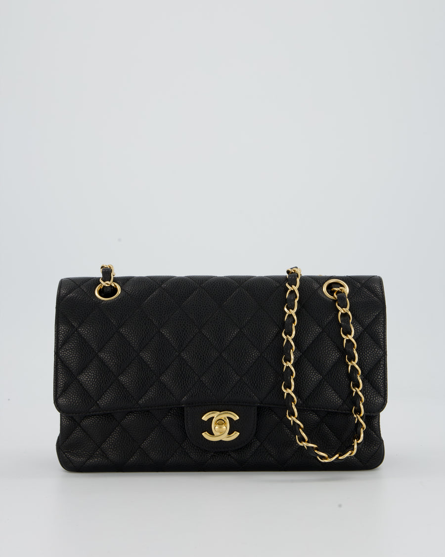 Chanel Black Medium Classic Double Flap Bag in Caviar Leather with Gold Hardware