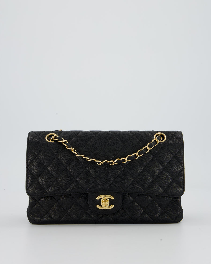 Chanel Black Medium Classic Double Flap Bag in Caviar Leather with Gold Hardware
