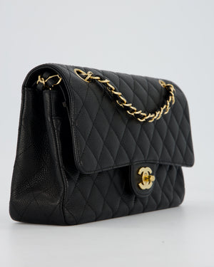 Chanel Black Medium Classic Double Flap Bag in Caviar Leather with Gold Hardware