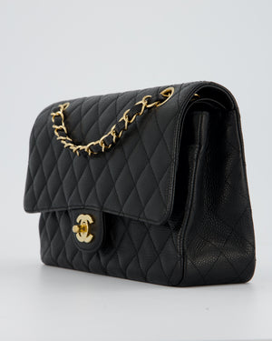 Chanel Black Medium Classic Double Flap Bag in Caviar Leather with Gold Hardware