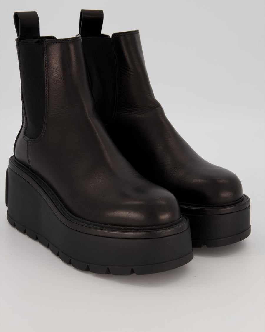 Valentino Black Platform Leather Chelsea Boots Size EU 37.5