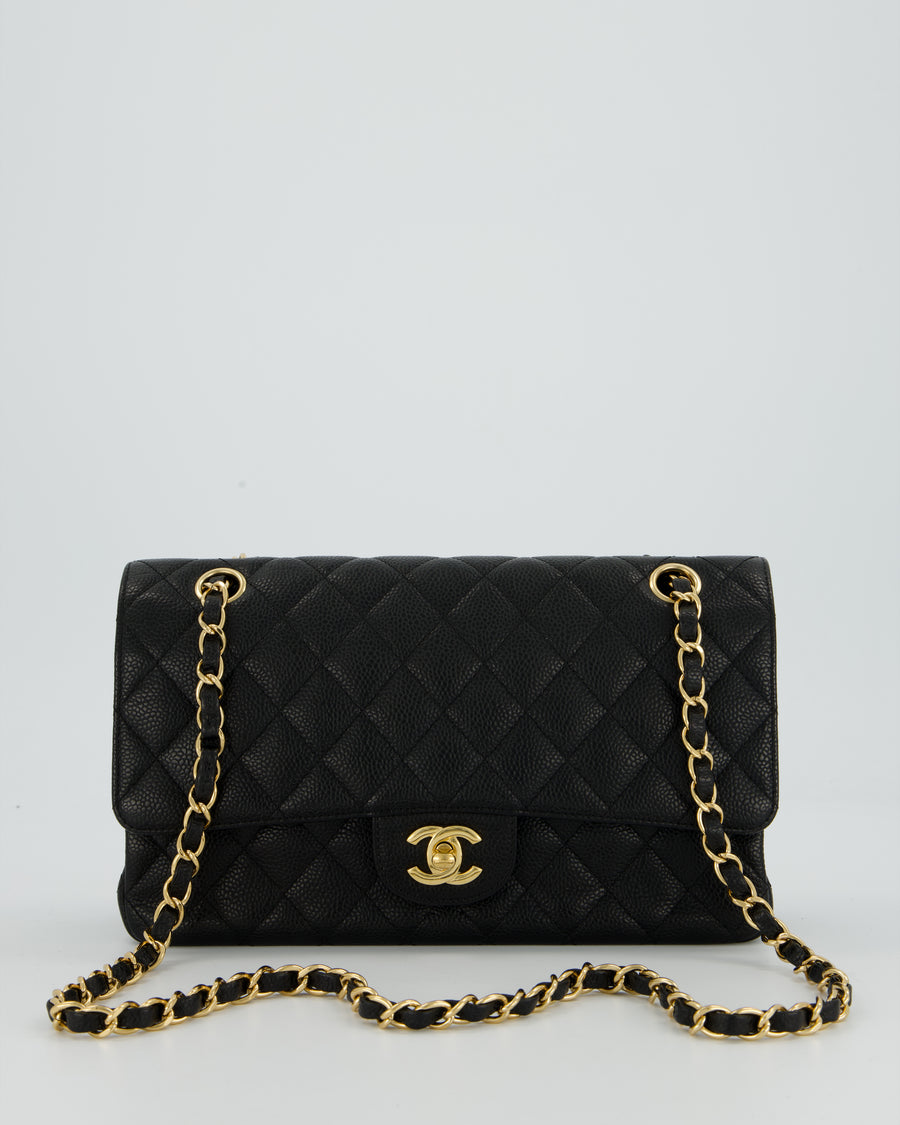 Chanel Black Medium Classic Double Flap Bag in Caviar Leather with Gold Hardware