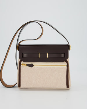 *HOT & RARE* Hermès Mini Herbag Zip 20 Bag in Ebene Vache Hunter Leather & Ecru/Beige Viking Canvas with Gold Hardware