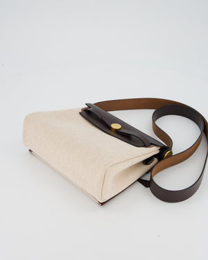 *HOT & RARE* Hermès Mini Herbag Zip 20 Bag in Ebene Vache Hunter Leather & Ecru/Beige Viking Canvas with Gold Hardware