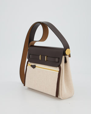 *HOT & RARE* Hermès Mini Herbag Zip 20 Bag in Ebene Vache Hunter Leather & Ecru/Beige Viking Canvas with Gold Hardware
