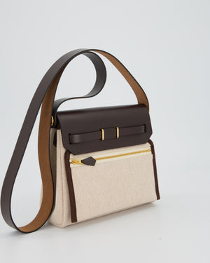 *HOT & RARE* Hermès Mini Herbag Zip 20 Bag in Ebene Vache Hunter Leather & Ecru/Beige Viking Canvas with Gold Hardware