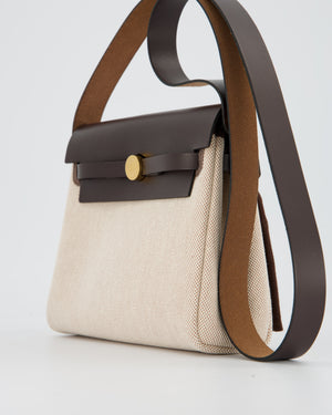 *HOT & RARE* Hermès Mini Herbag Zip 20 Bag in Ebene Vache Hunter Leather & Ecru/Beige Viking Canvas with Gold Hardware