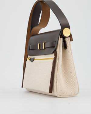 *HOT & RARE* Hermès Mini Herbag Zip 20 Bag in Ebene Vache Hunter Leather & Ecru/Beige Viking Canvas with Gold Hardware