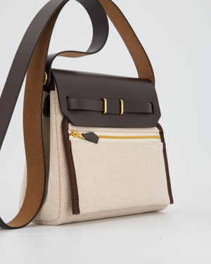 *HOT & RARE* Hermès Mini Herbag Zip 20 Bag in Ebene Vache Hunter Leather & Ecru/Beige Viking Canvas with Gold Hardware